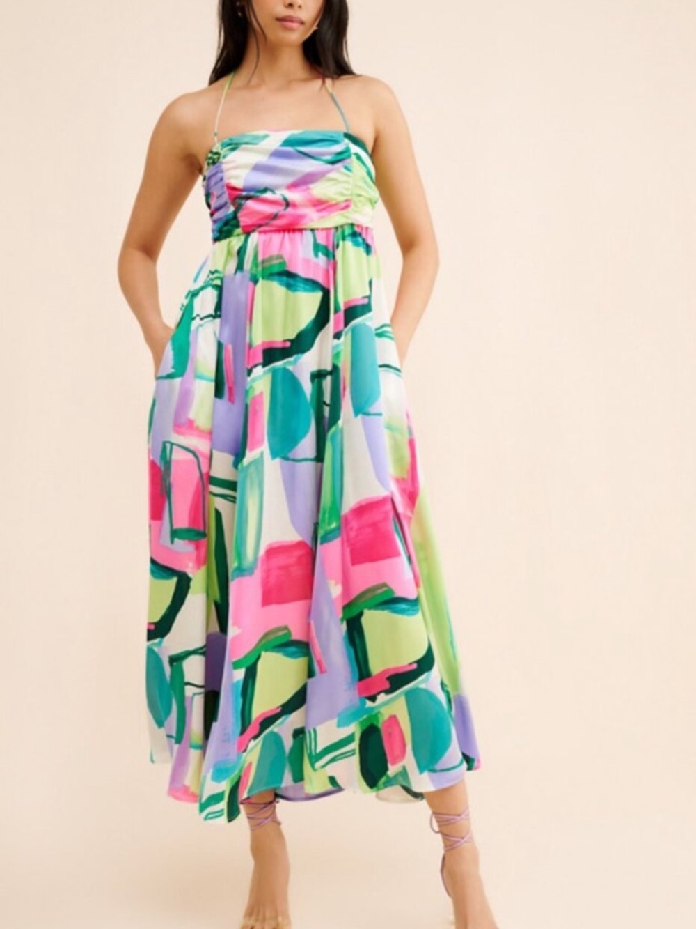 Anthropologie Porridge Multicolor Abstract Printed Maxi Dress Large 38336